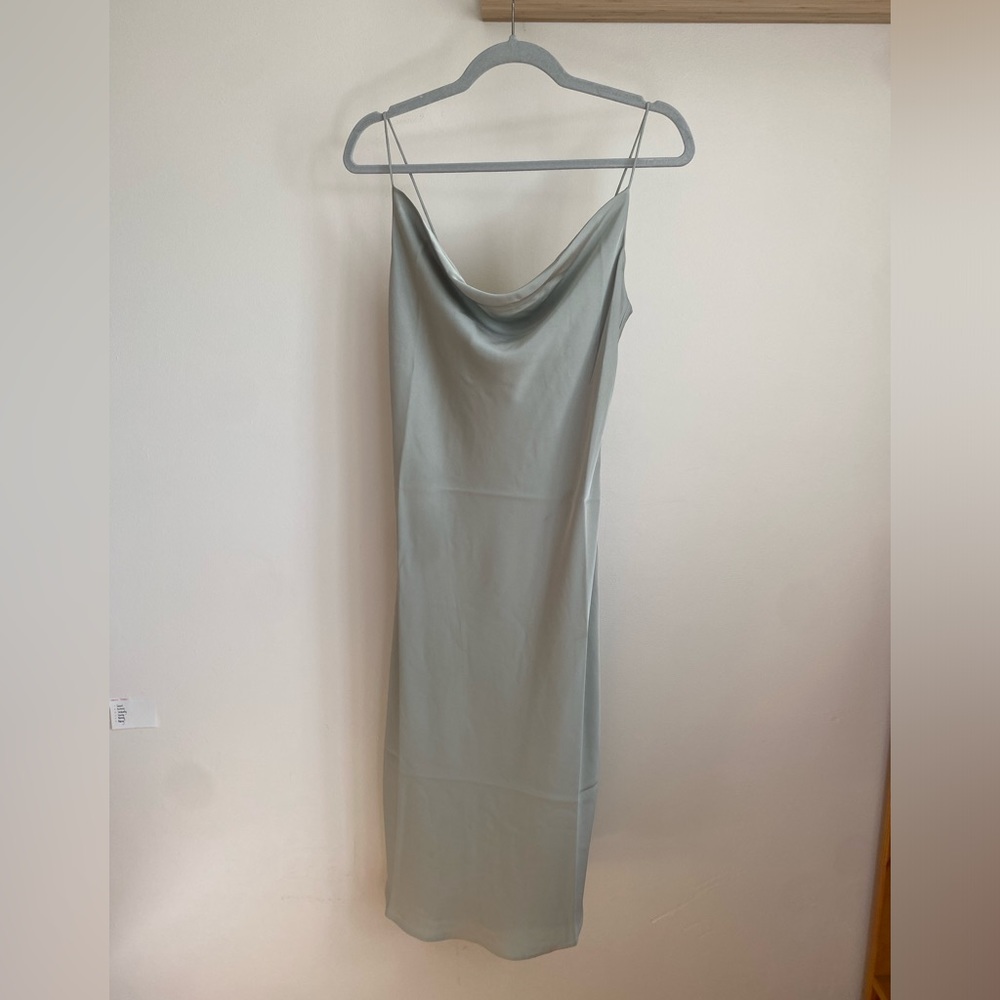 J.ING Pistachio Sage Cowl Neck Midi Slip Dress